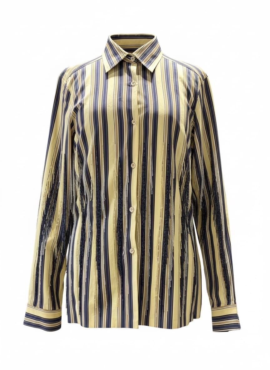 Fringed Stripe Button-Down Shirt 