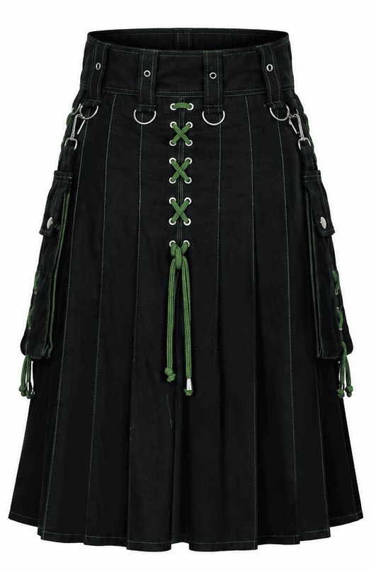 Black Lace-Up Utility Skirt 