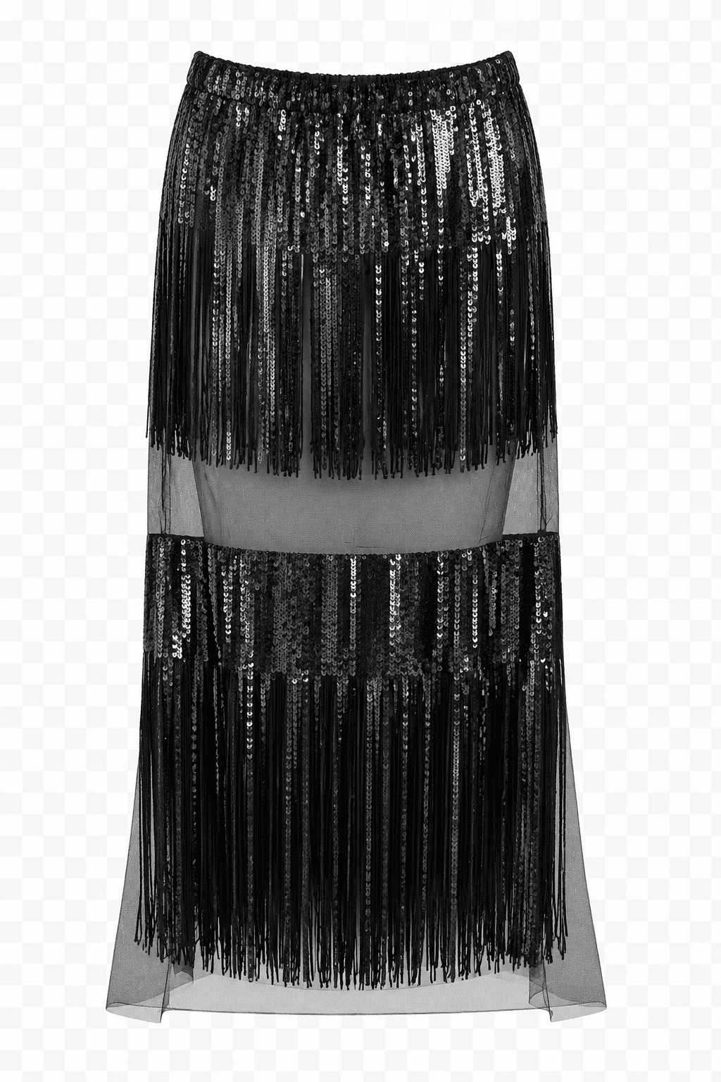 Sequin Fringe Midi Skirt