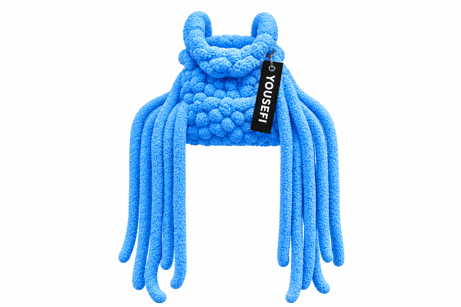Blue Cloud Knit Fringe Bag 