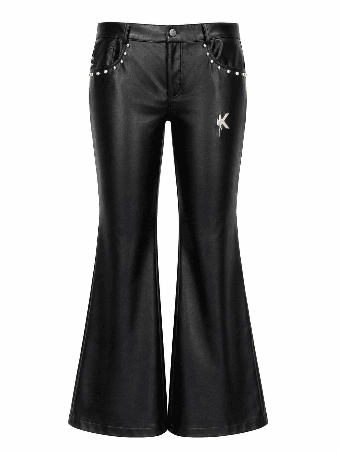 Studded Faux Leather Flare Pants