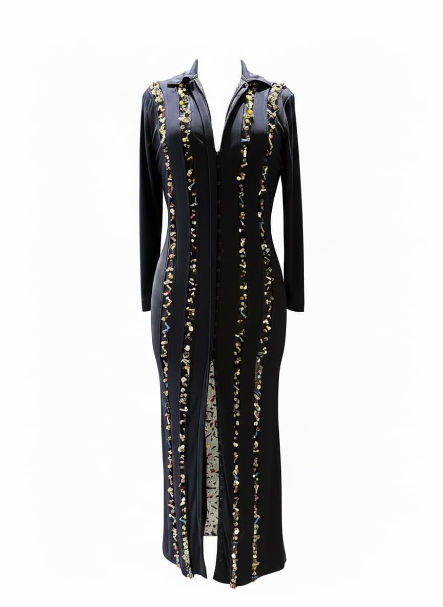 Gemstone-Embellished Column Dress