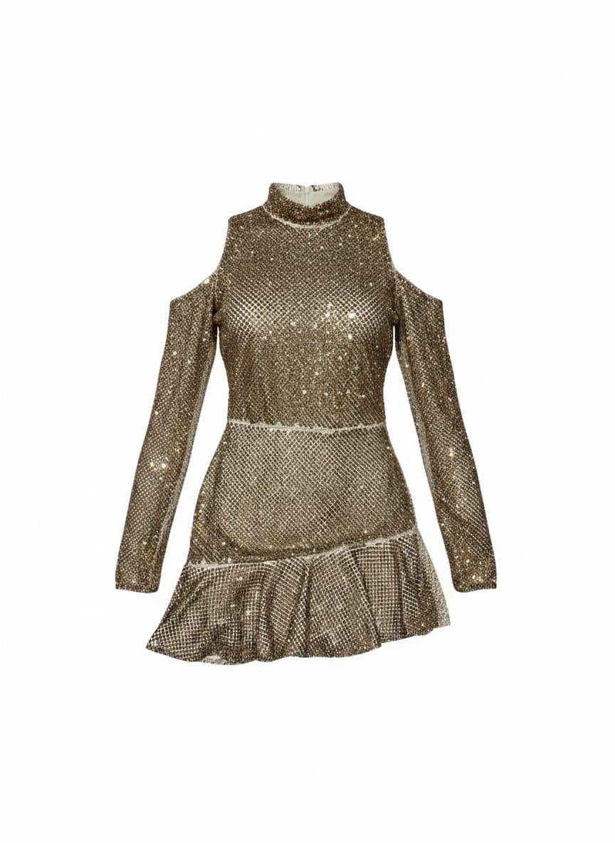 Crystal Mesh Cold-Shoulder Mini Dress 